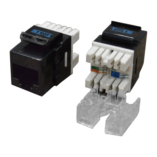 RJ45 Keystone module, category 5E, UTP, 180 degrees, black